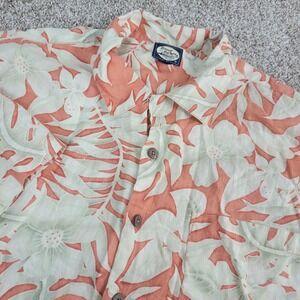 Vintage Tommy Bahama Mens XL Orange AOP Floral Hawaiian Button Up 100% Linen
